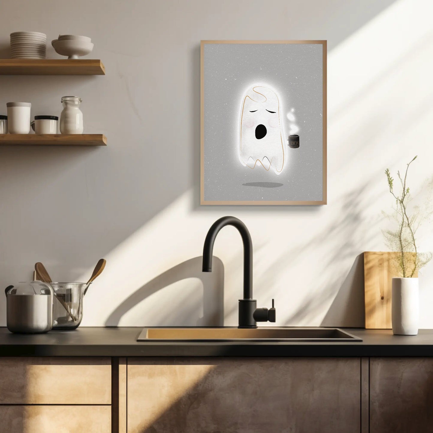 Sleepy Coffee Ghost Print