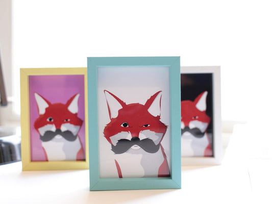 Mustache Fox - Mini Framed Art