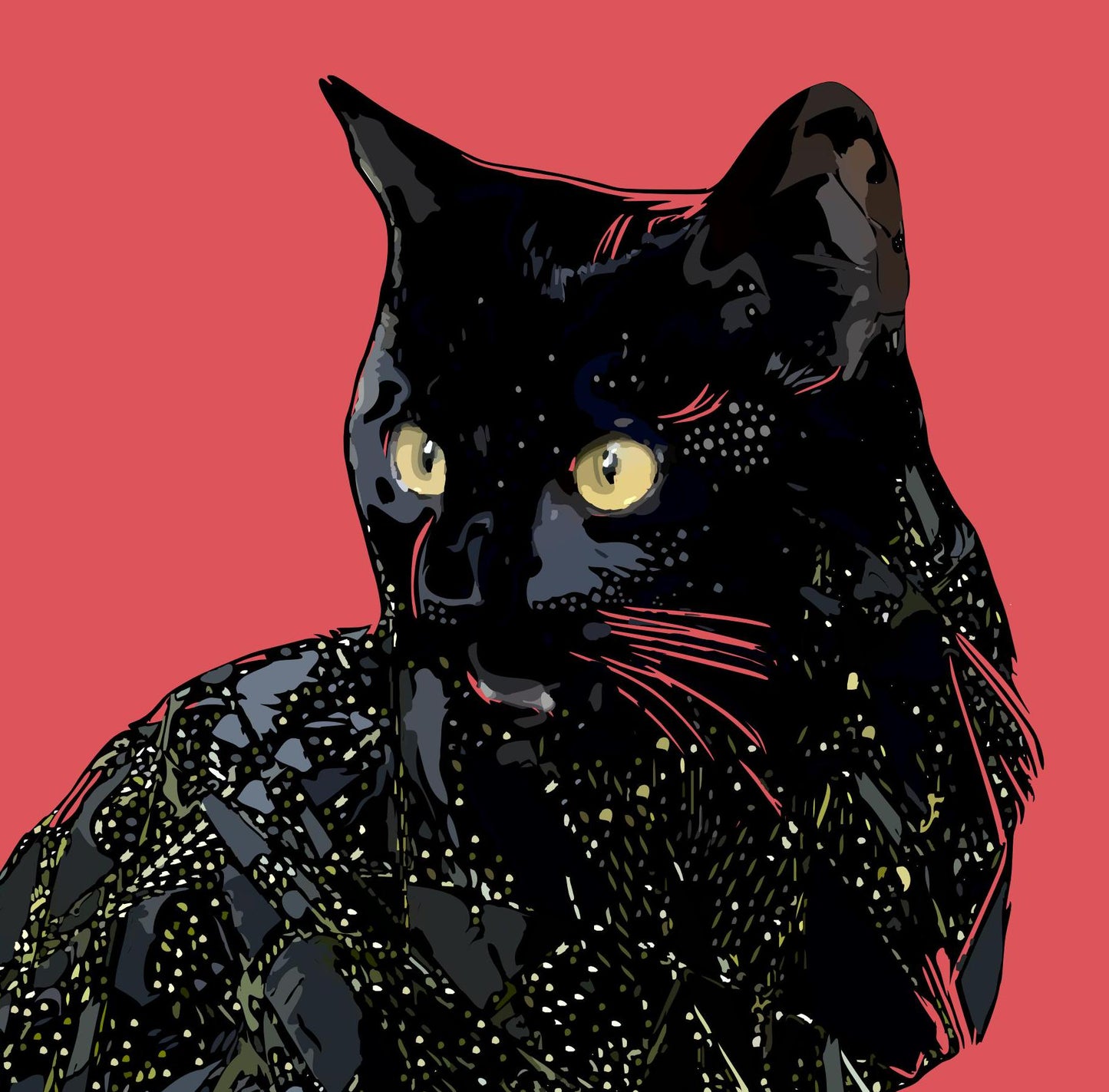 Bright Black Cat Print
