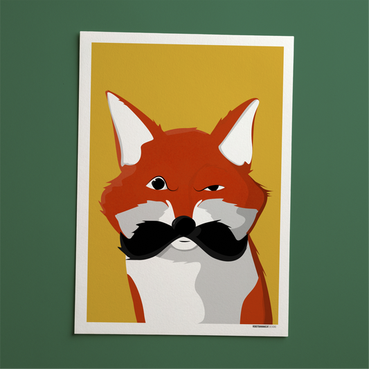 Mustache Fox Print
