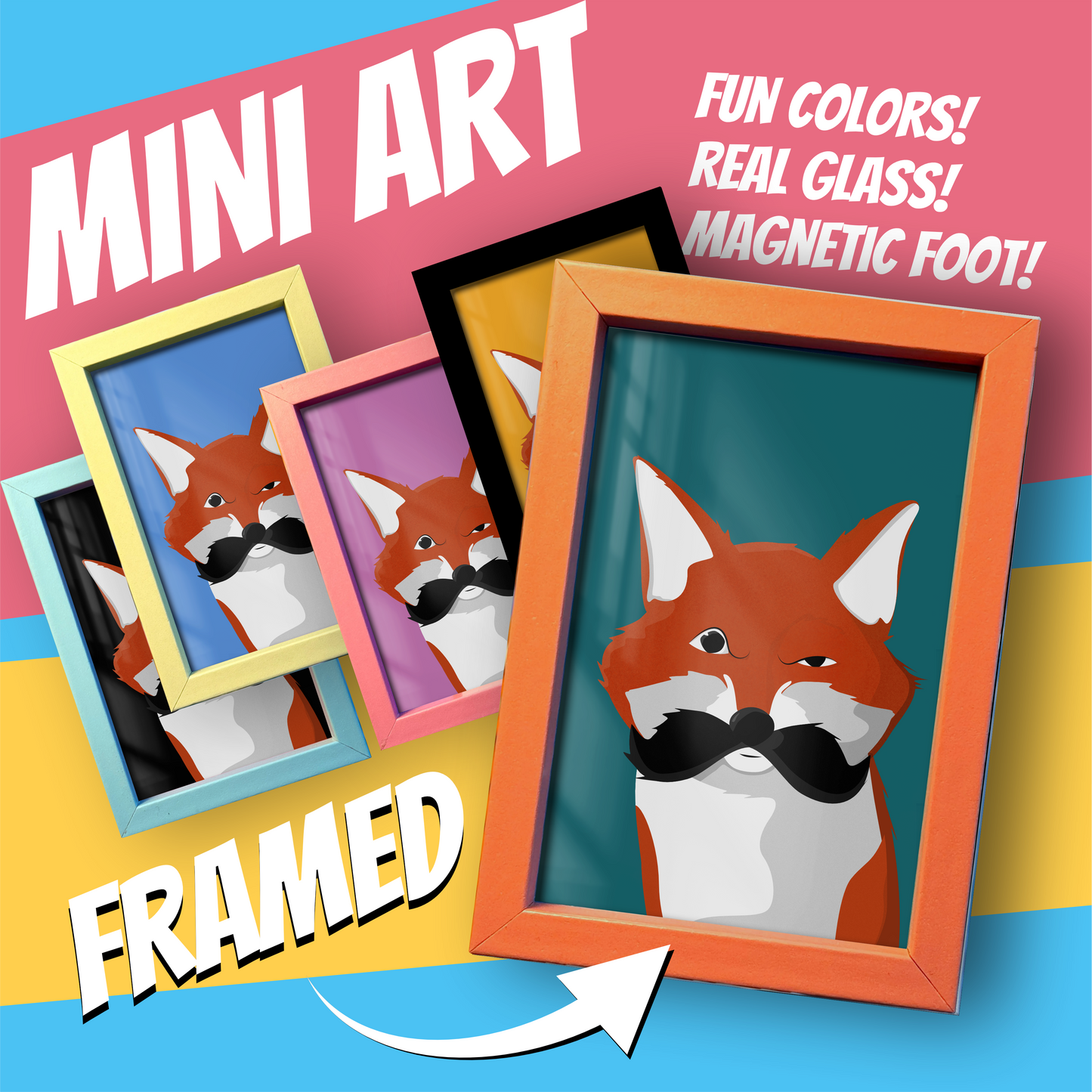 Mustache Fox - Mini Framed Art