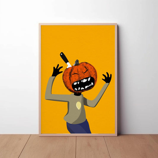 Screaming Pumpkin - Funny Halloween Art - Printed Illustration -Unique