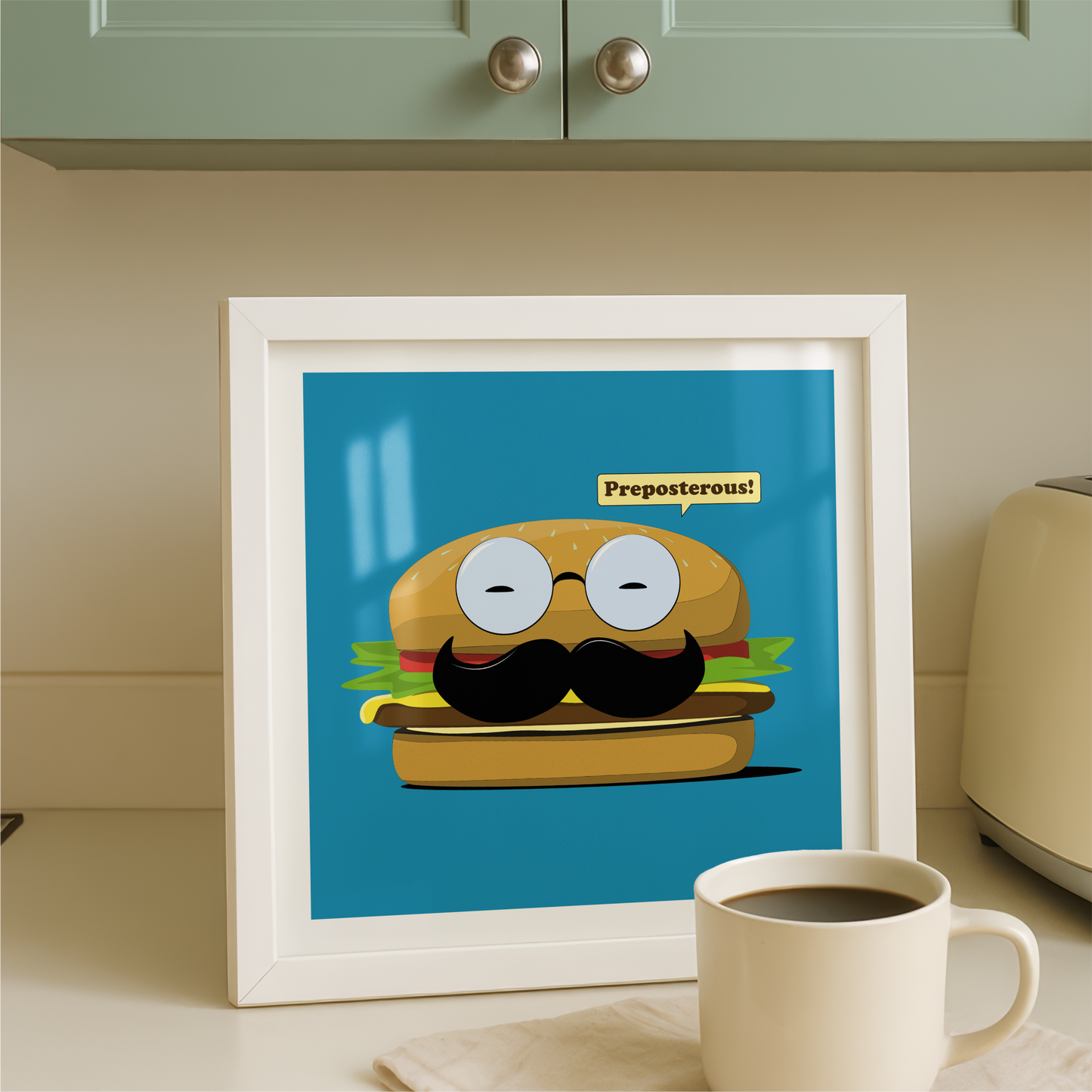 Preposterous! Mustache Cheeseburger Print