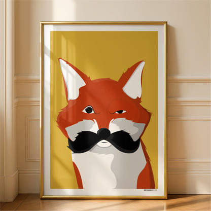 Mustache Fox Print