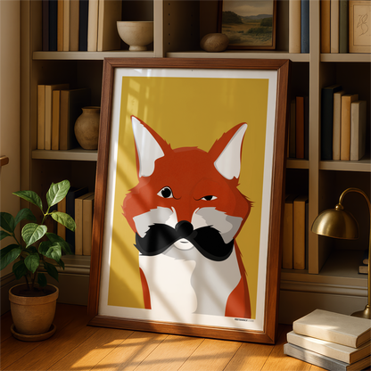 Mustache Fox Print