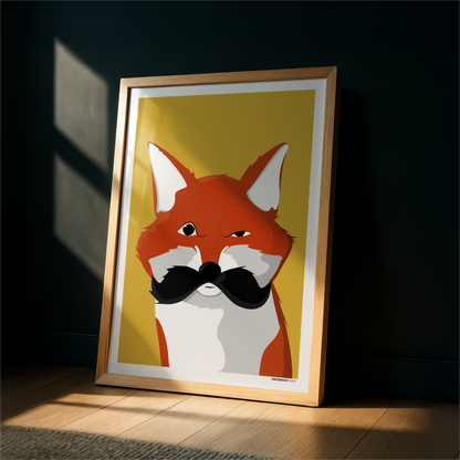 Mustache Fox Print