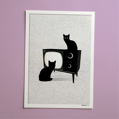 TV Cats Watching You Print