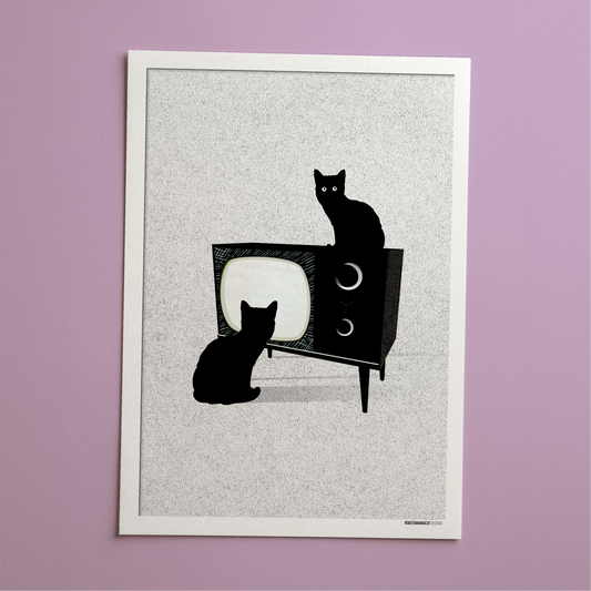 TV Cats Watching You Print