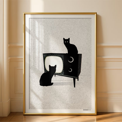 TV Cats Watching You Print