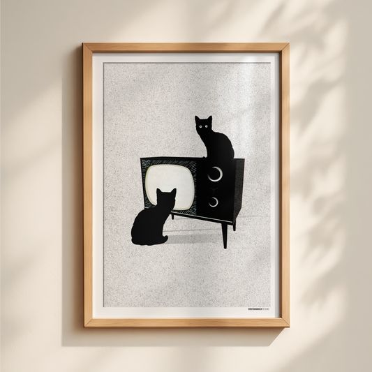 TV Cats Watching You Print
