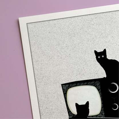 TV Cats Watching You Print