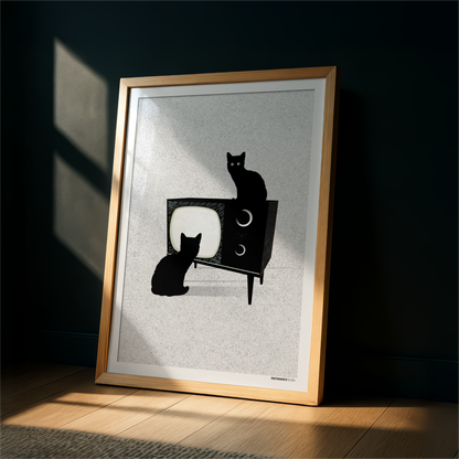 TV Cats Watching You Print
