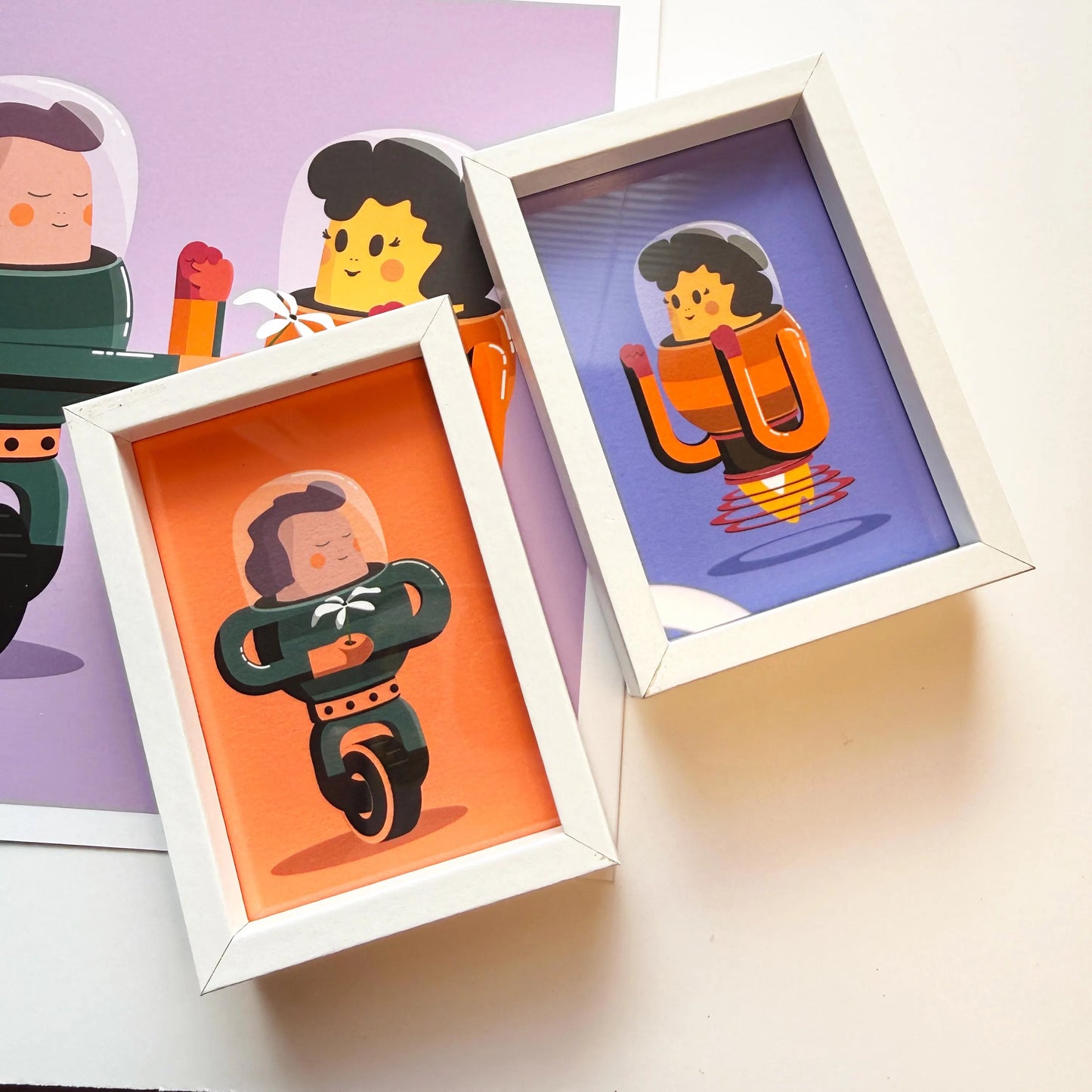 Mini Robot Romance Set - 2x3 inch Framed Couple