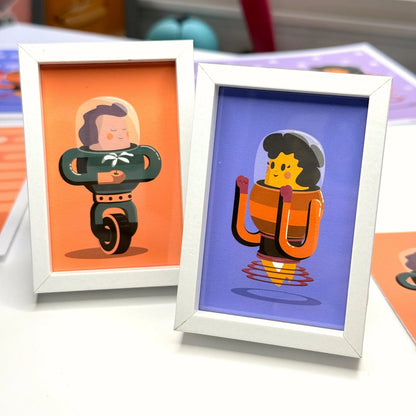 Mini Robot Romance Set - 2x3 inch Framed Couple