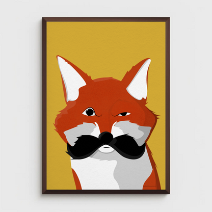 Mustache Fox Print