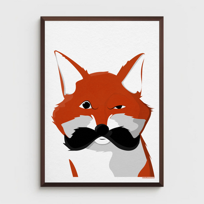 Mustache Fox Print